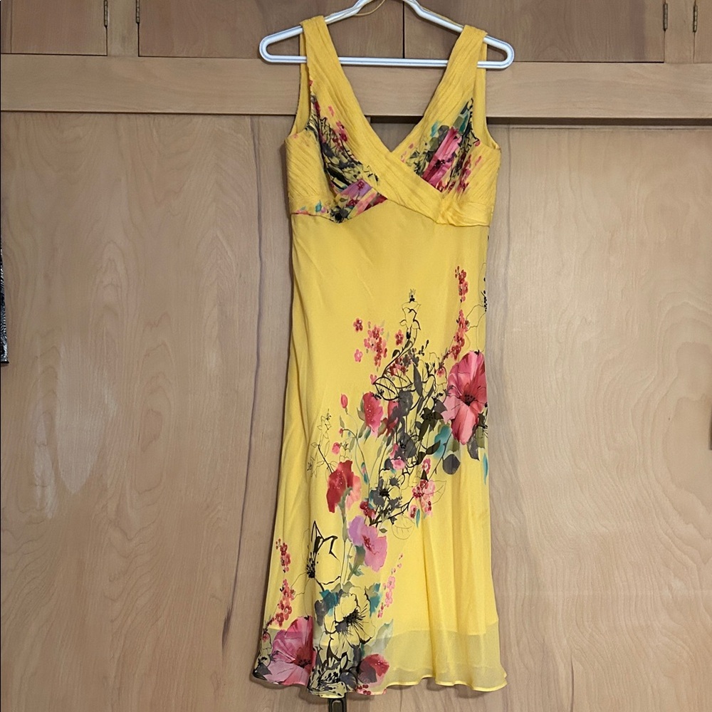 Adrianna Papell Yellow Floral Midi Dress